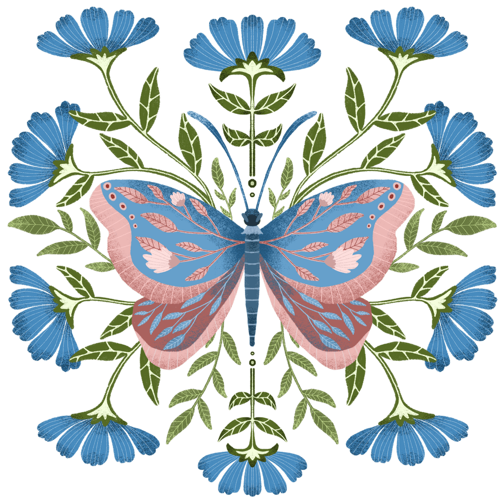 Soft pink and blue beautiful butterfly art