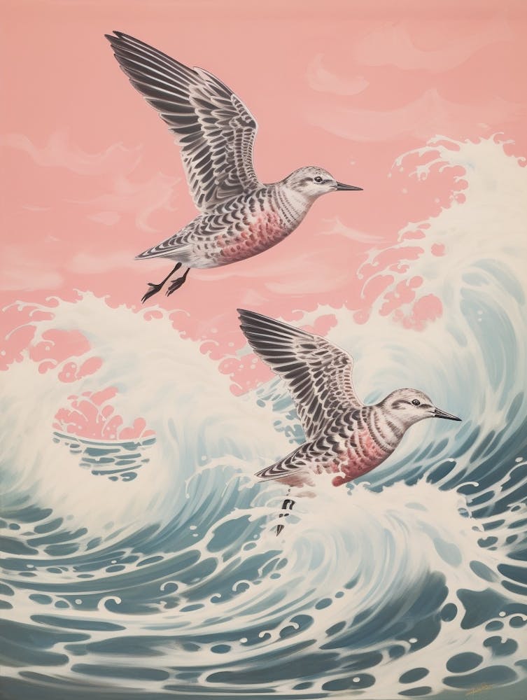 Vintage Japanese Inspired Bird Print Grey Plover 2