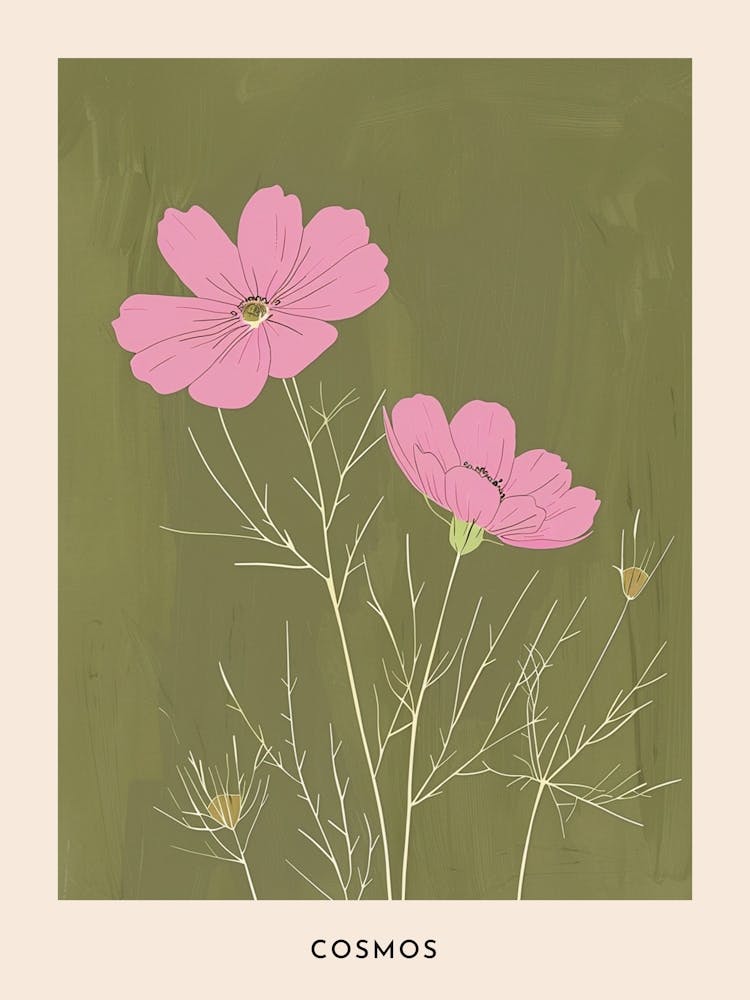 Pink & Green Cosmos 2 Flower Poster