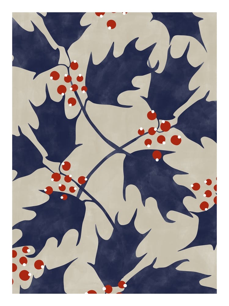 Beige and Navy Holly Berries