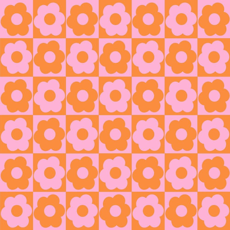 Floral Checker Orange Pink Square