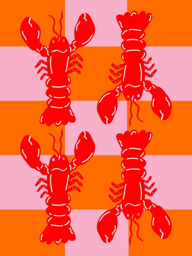 Lobster Tile Red On Pink And Orange