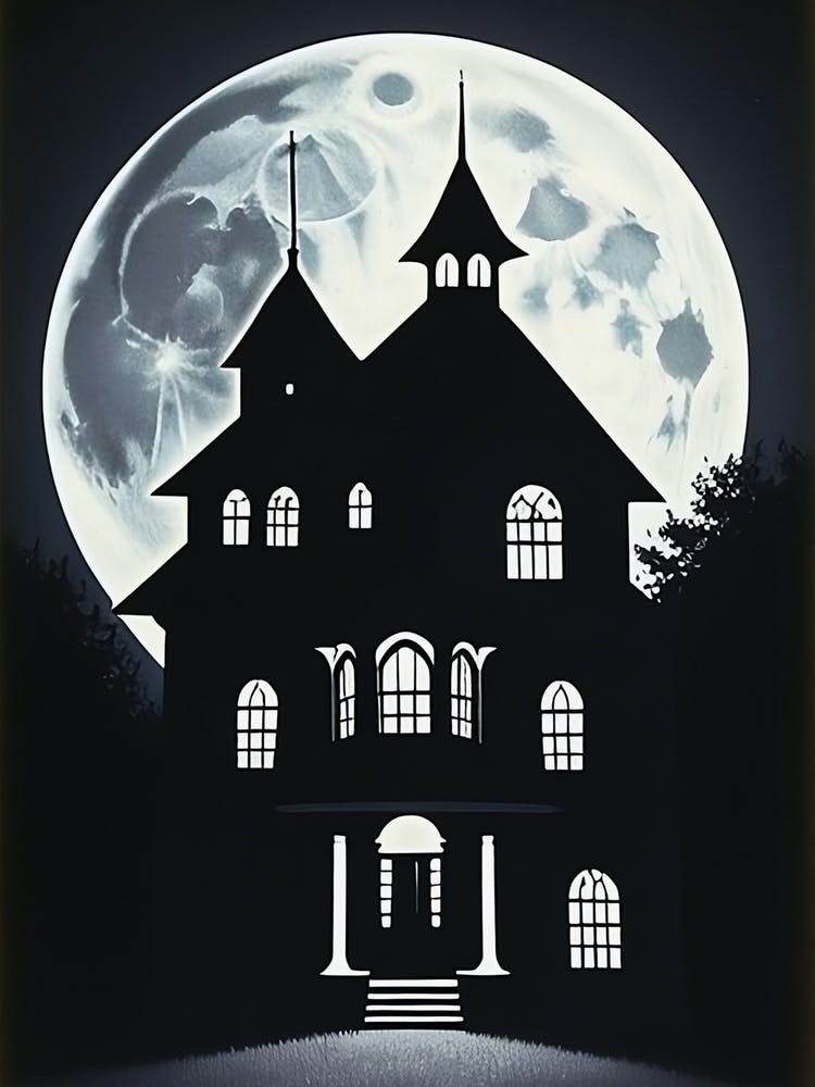 Beautiful Haunting House over the Full moon