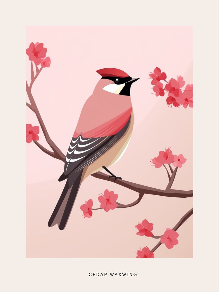 Minimalist Cedar Waxwing 3 Bird Poster