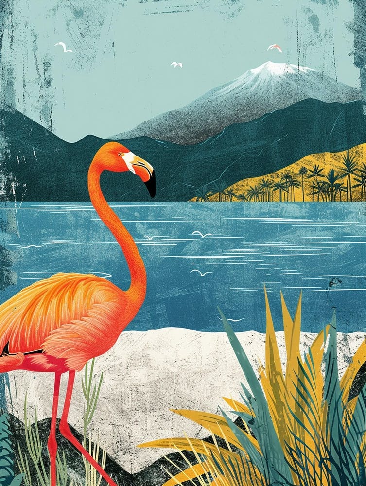 Greater Flamingo Andean Plateau Chile Tropical Illustration 1