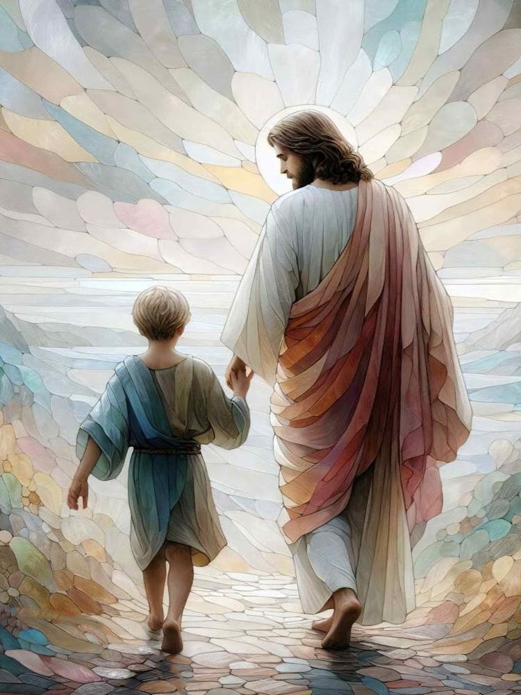 Show Me The Way, Modern Christian Art, Jesus And Little Boy Painting, Jesus And Boy Art, Jesus Painting, Jesus Svg, Christian Wall Art, Lds
