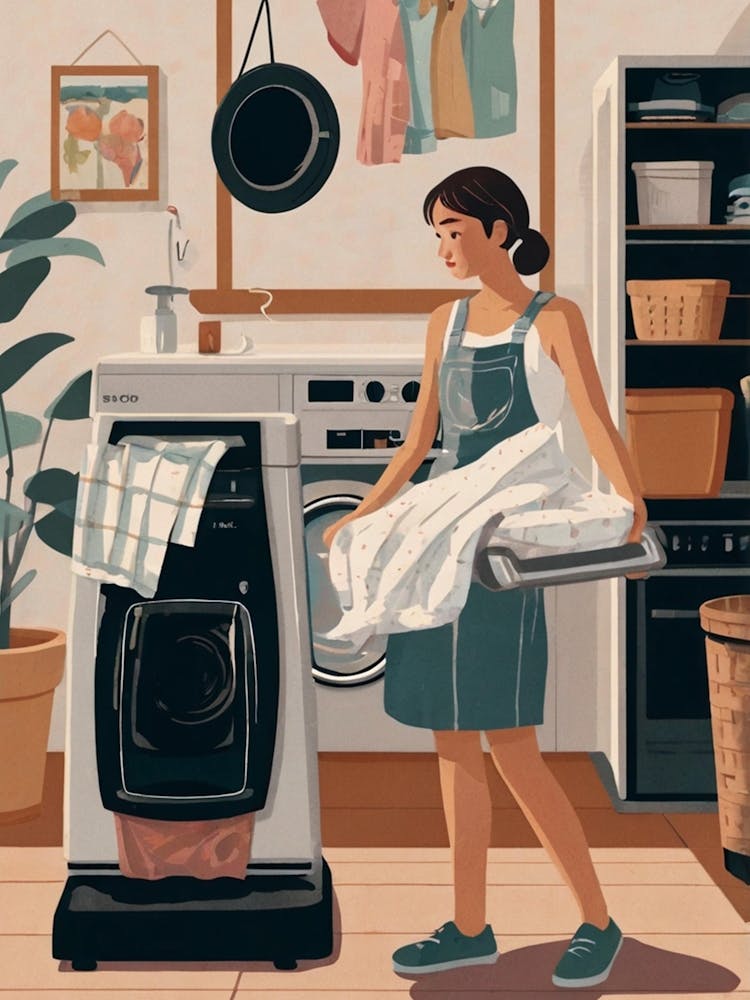 Illustration Of A Woman Doing Laundry