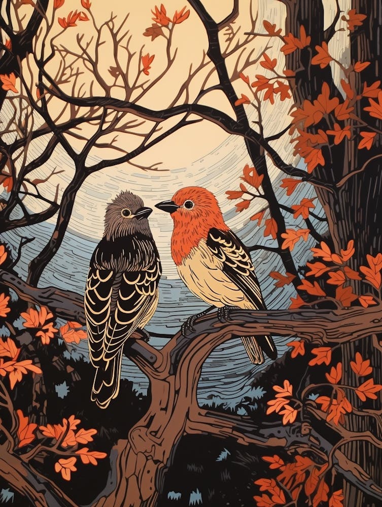 Art Nouveau Birds Poster Woodpecker 2