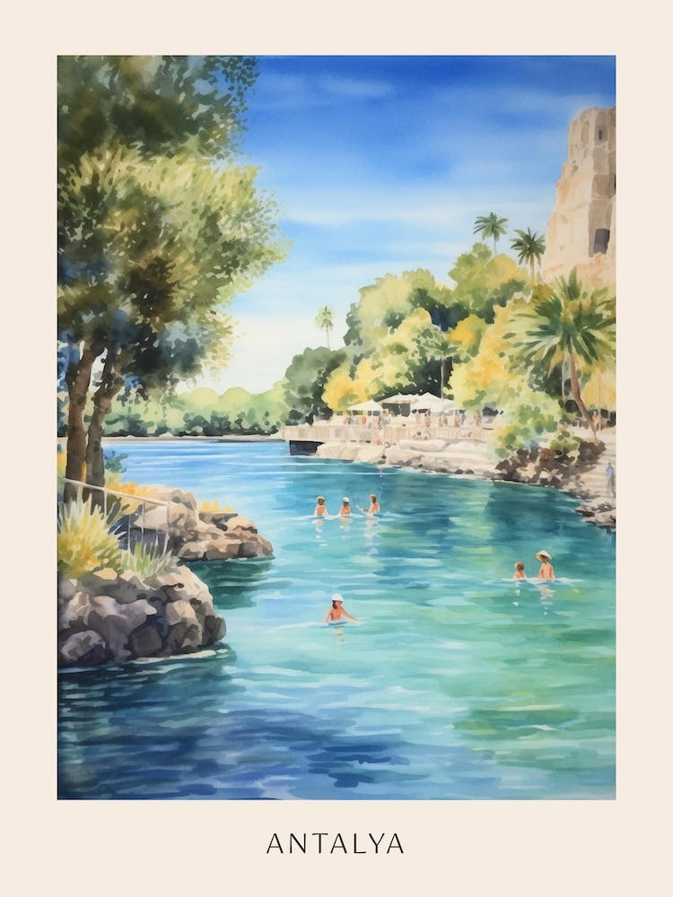Swimming In Antalya Tunisia Watercolour Poster
