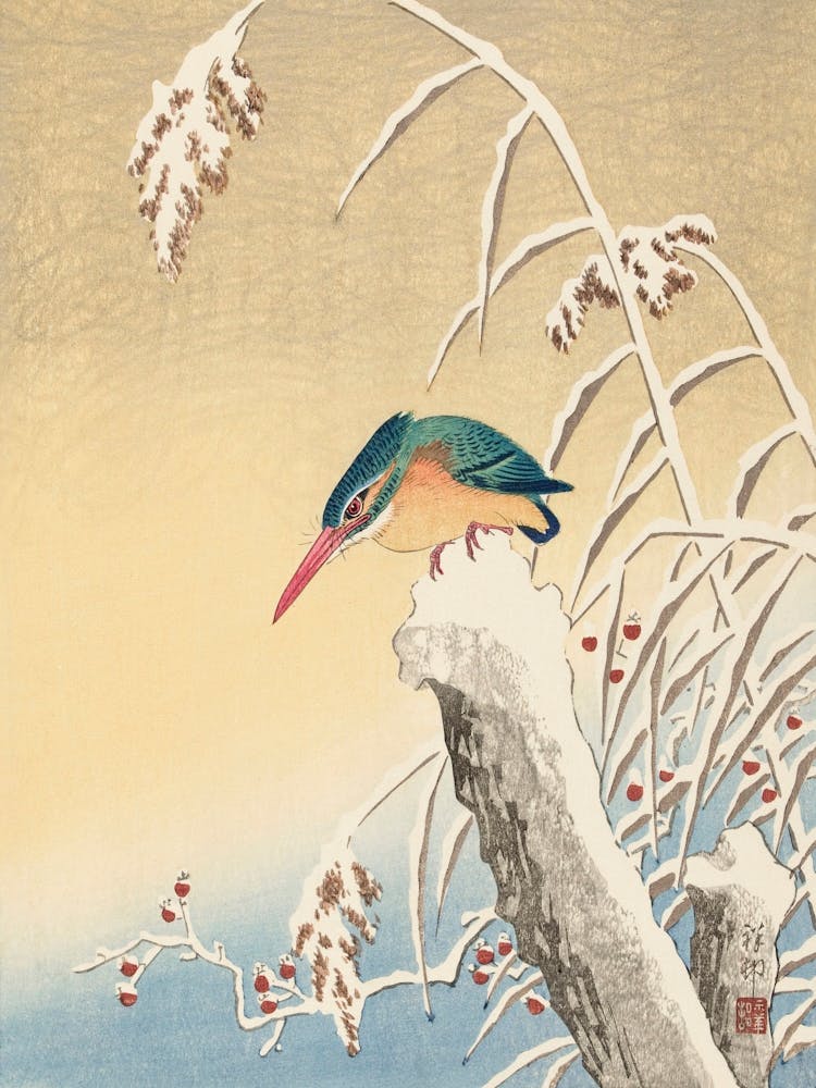 Kingfisher in the Snow (ca. 1925–1936), Ohara Koson