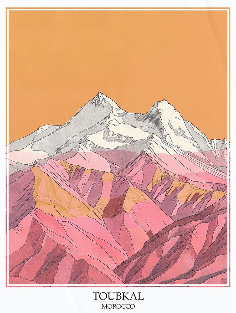 Toubkal Morocco Color Line Drawing 5 Poster