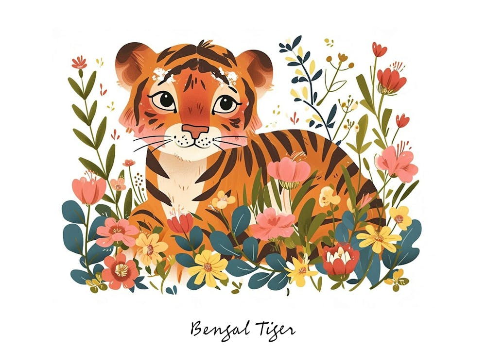 Little Floral Bengal Tiger 2 Poster