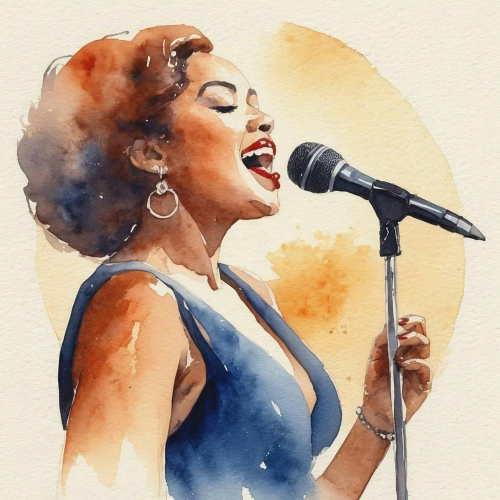 Watercolor Of A Woman Singing