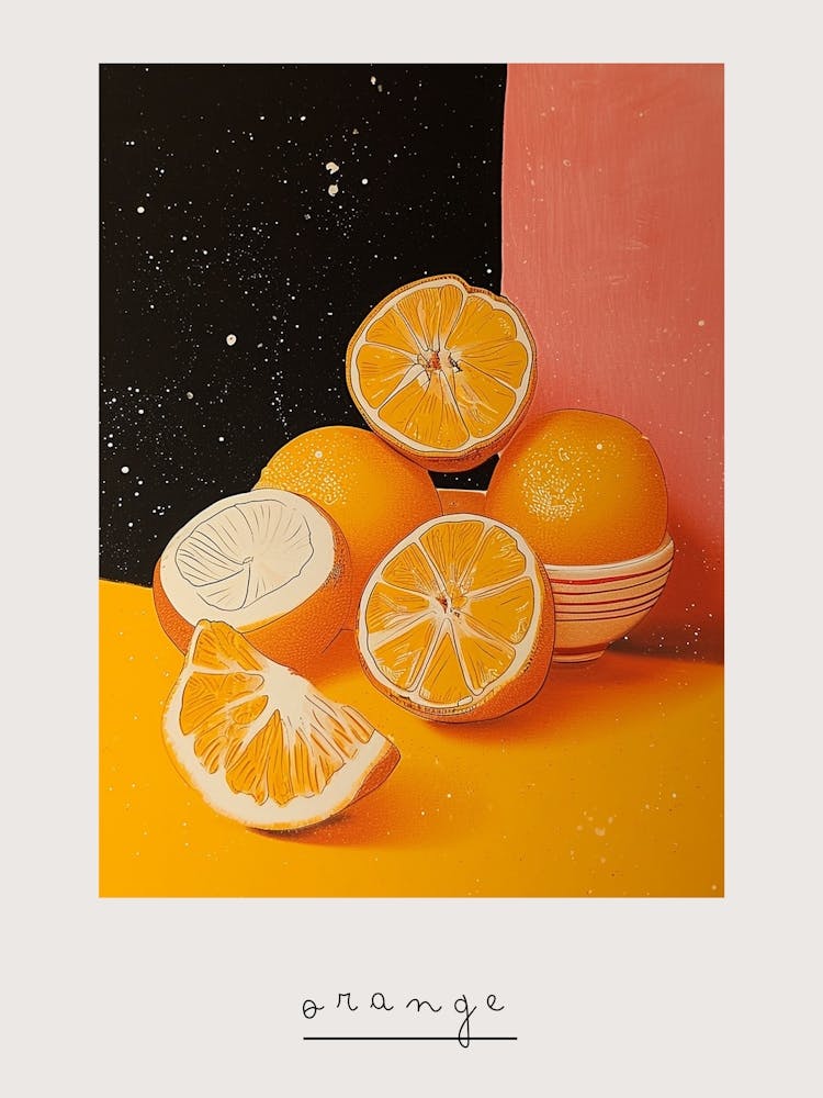 Art Deco Geometric Orange Still Life Poster