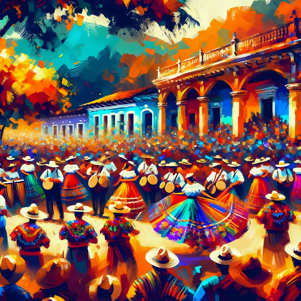 Colorful Cultural Celebration Semi Abstract Digital Painting Of El Salvador