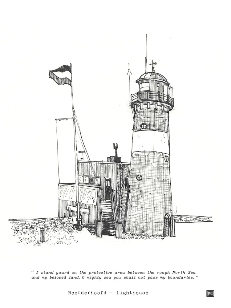 Noorderhooft Lighthouse Netherlands - Dutch Lighthouse - Fine Line Architecture Sketch