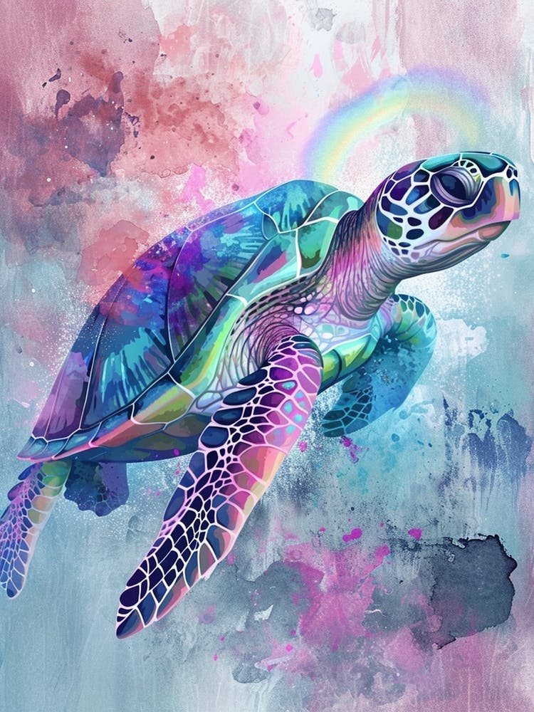 Peinture Texturée Tortue de Mer Colorée Explorant L'Océan 2
