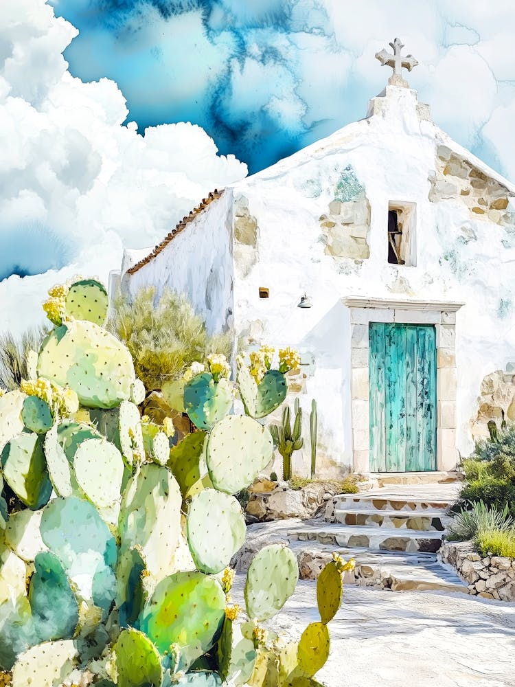 Aquarell einer Kirche Mexikanische Kunst
