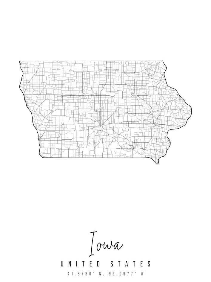 Iowa Minimal Street Map