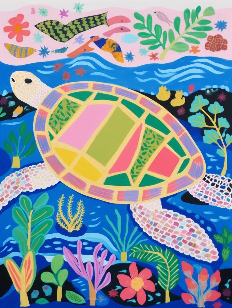 Maximalist Animal Painting Sea Turtle 1