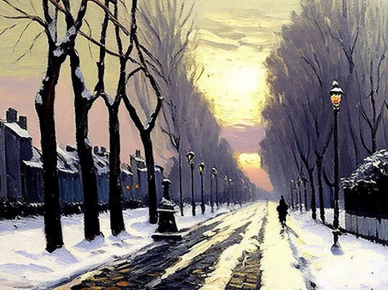 Vintage Landscape Painting, Country Scenery Wall Art, Sunset Landscape Painting, Winter Sunset Landscape, Vintage Sunset Landscape Painting