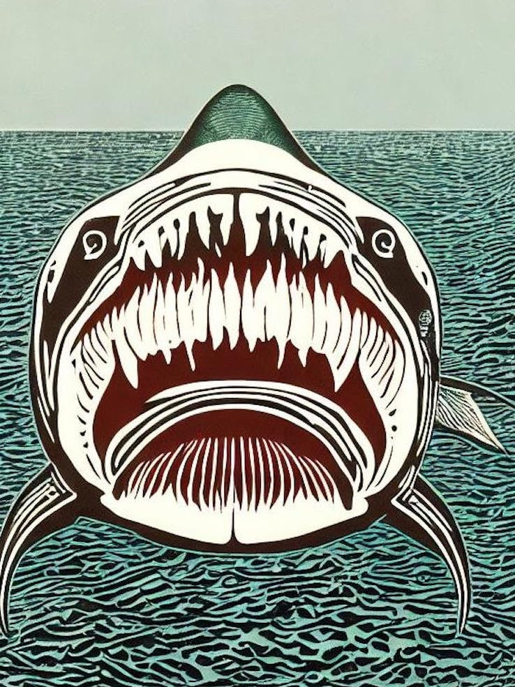 Megamouth Shark Linocut