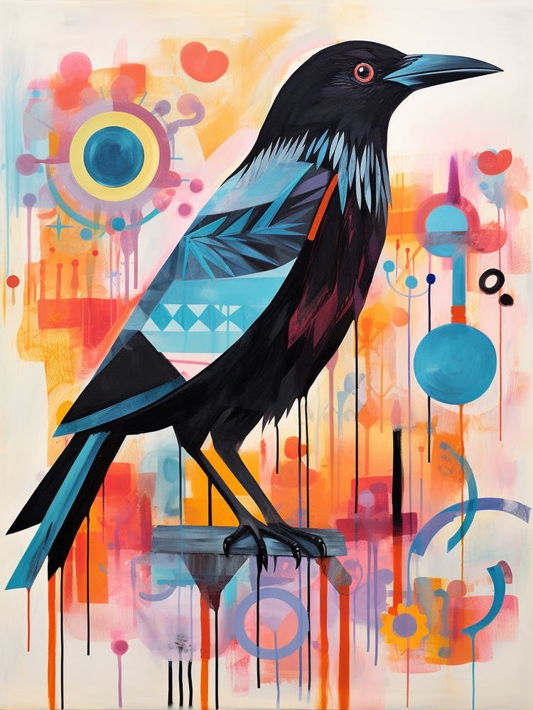 Bird Painting Collage Raven 4