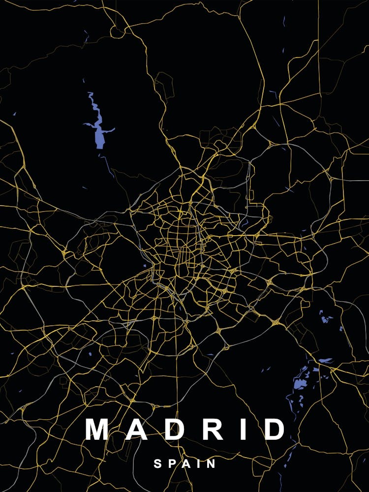 Madrid Spain City Map Black and Gold