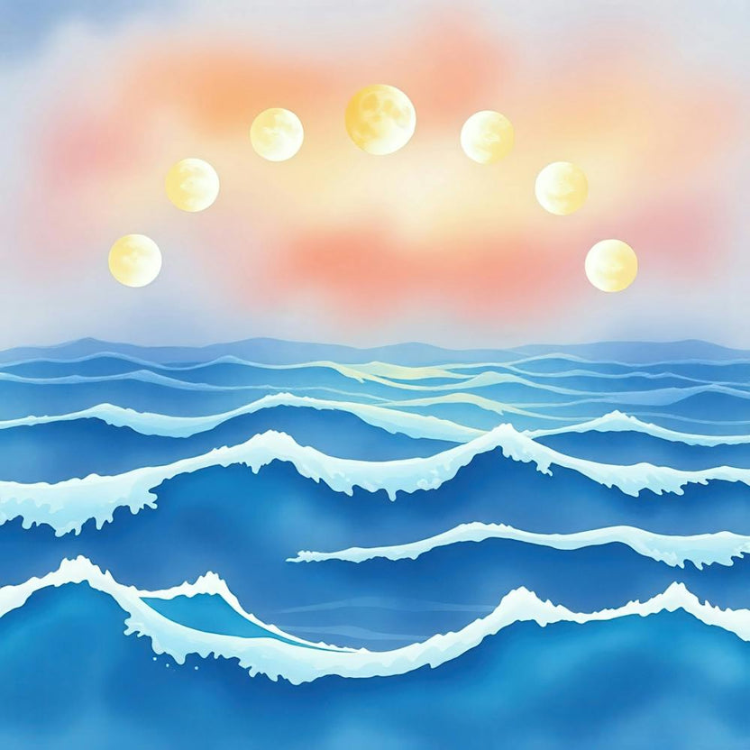 Moon Phases Over The Ocean