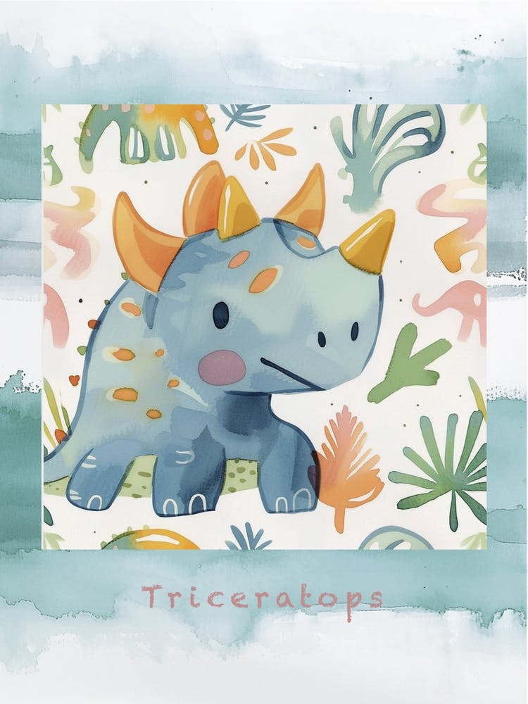 Cute Muted Pastels Triceratops Dinosaur 1 Poster