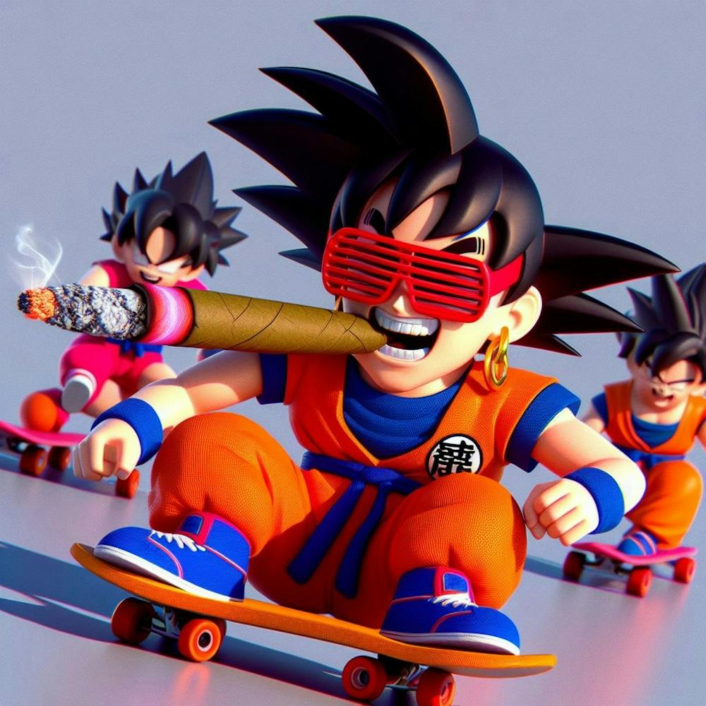 Goku smokimg blunt in a skate