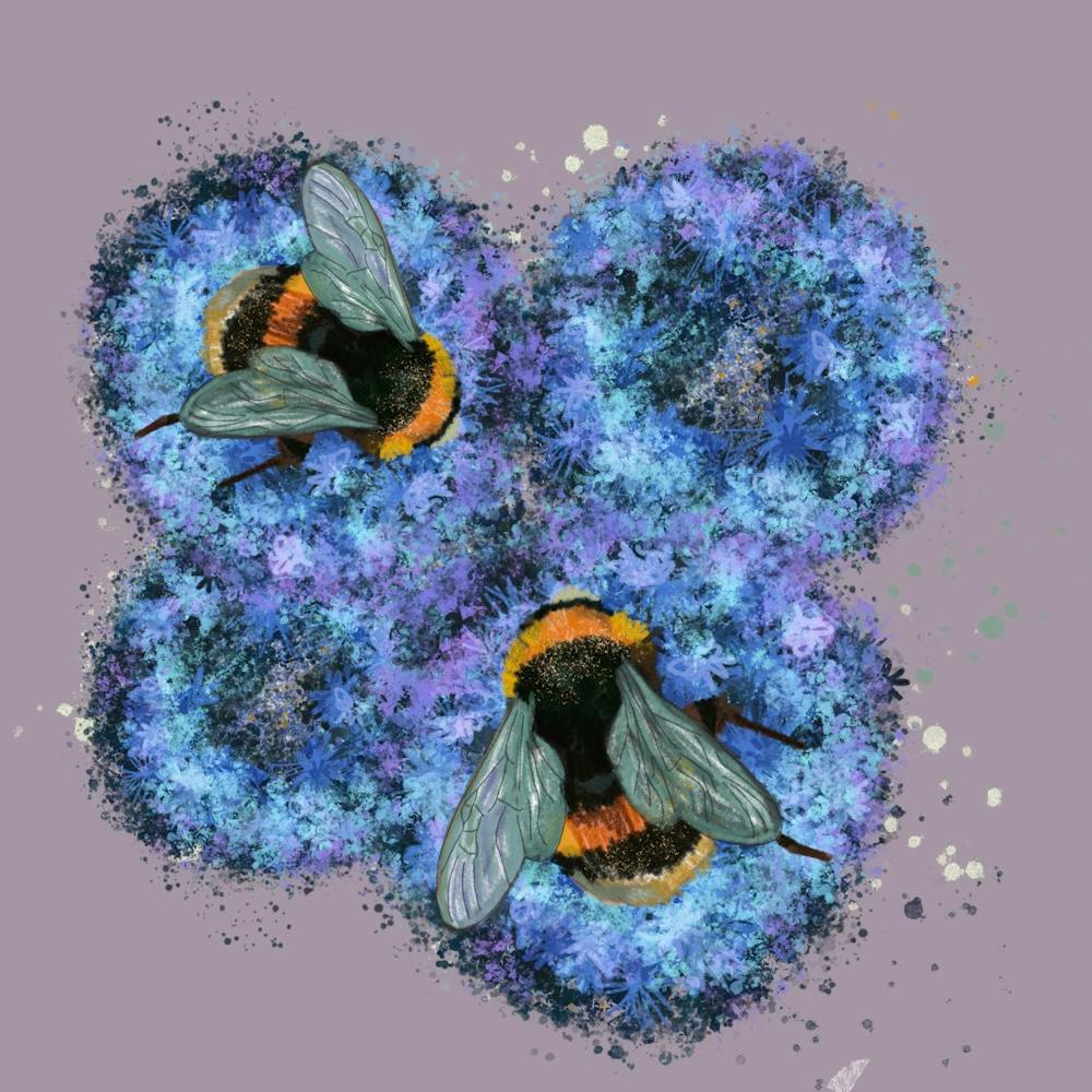 Bees On Purple Flowers