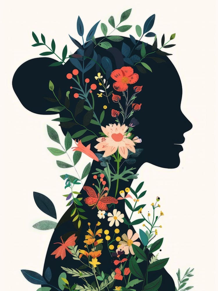 Silhouette Of A Woman With Flowers 7