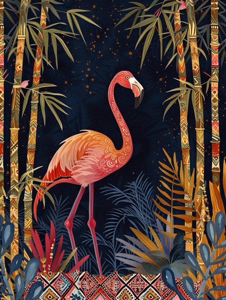 Greater Flamingo And Bamboo Boho Print 4