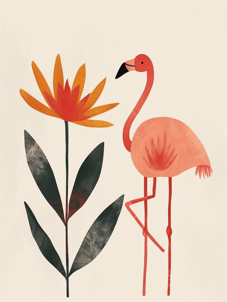 Chilean Flamingo Bromeliads Minimalist Illustration 1