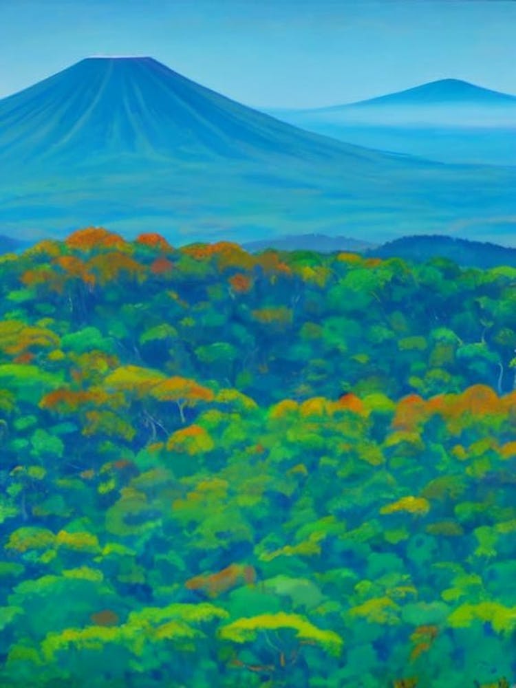 Fuji Hakone Izu National Park Japan Blue Oil Painting 1 