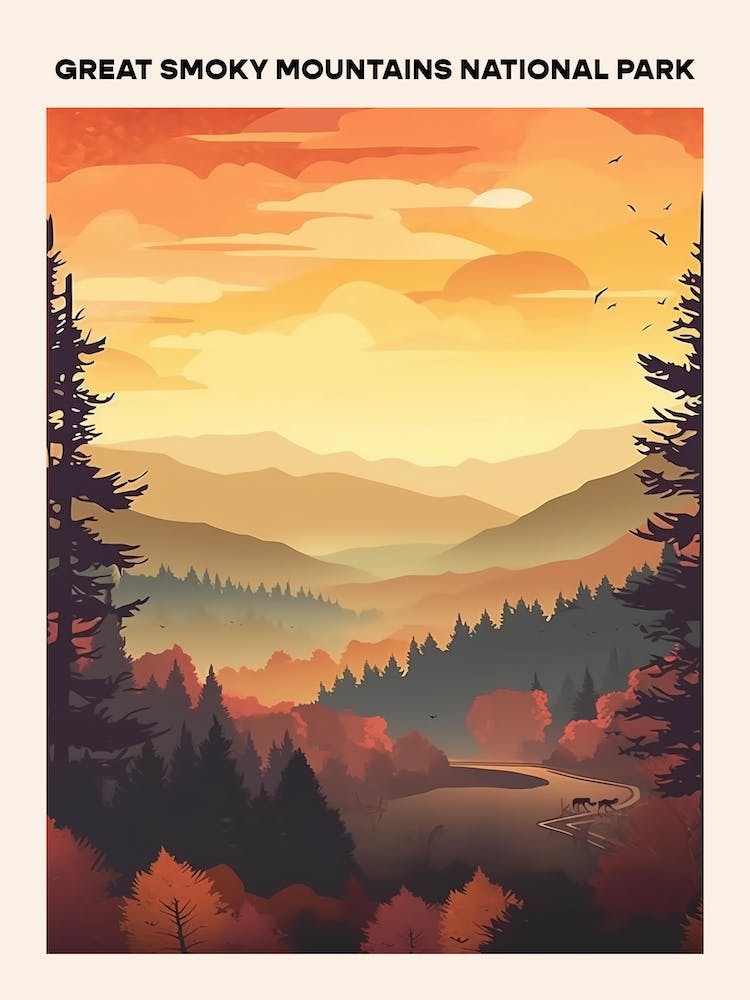 Great Smoky Mountains National Park Affiche de voyage Mid-century