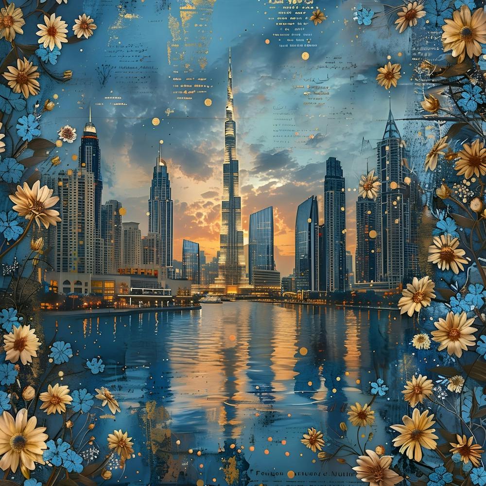Sunset In Dubai, retro collage