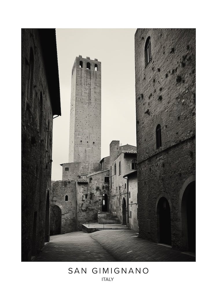 Poster Of San Gimignano, Italy, Black And White Analogue Photography 4