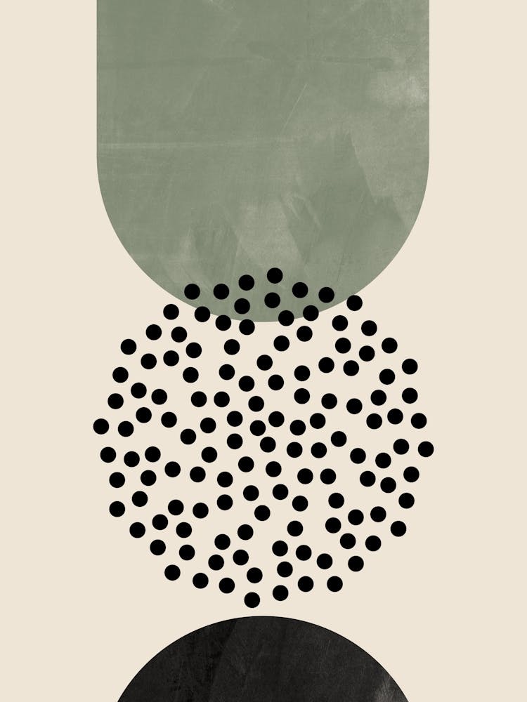 Boho Sage Green, Black and Beige Mid-Century Modern Art, Abstract Line 2