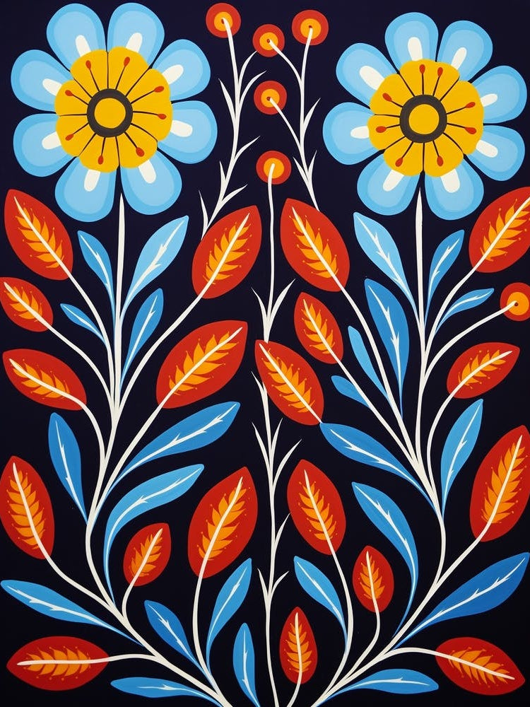 Flower Motif Painting Flax Flower