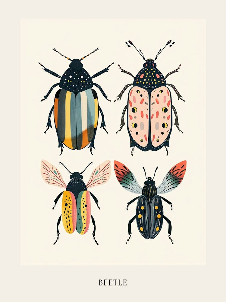 Colourful Insect Illustration Beetle 12 Poster