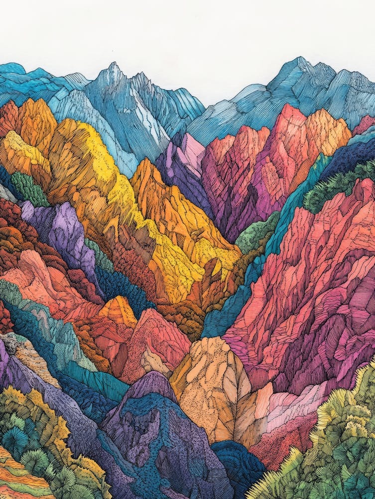 Colourful Mountain Illustration Poster 20