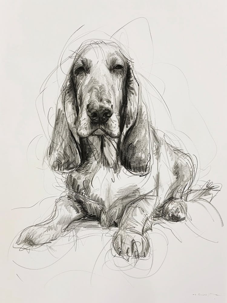 Basset Hound Dog Charcoal Scribble