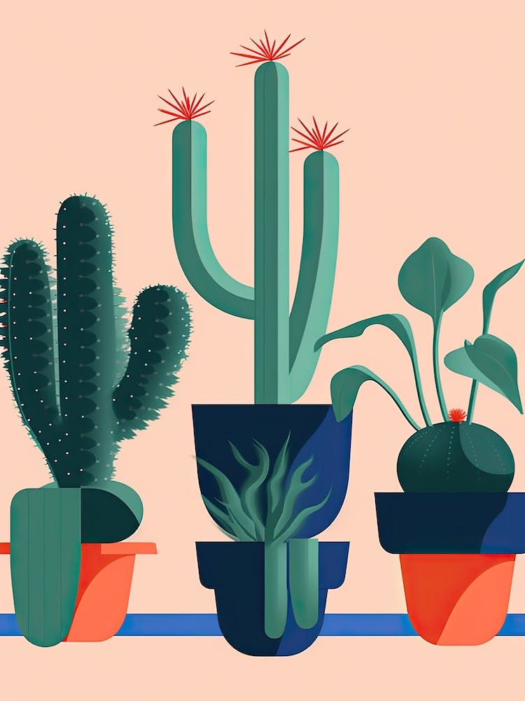 Collection Of Potted Cacti Illustration 3