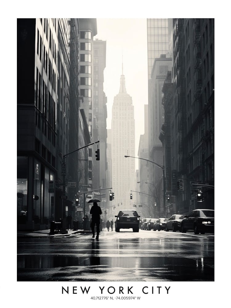 Poster Of New York City, Black And White Analogue Photograph 2