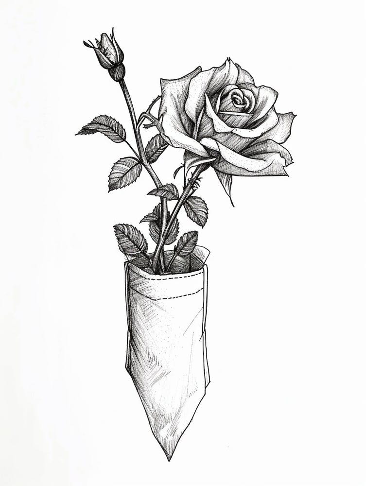 English Rose In A Pocket Line Drawing 4