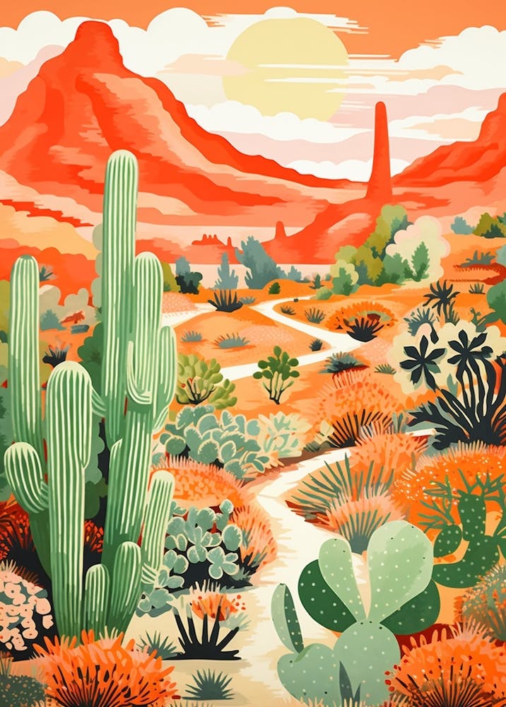 Orange Desert And Cactus 2