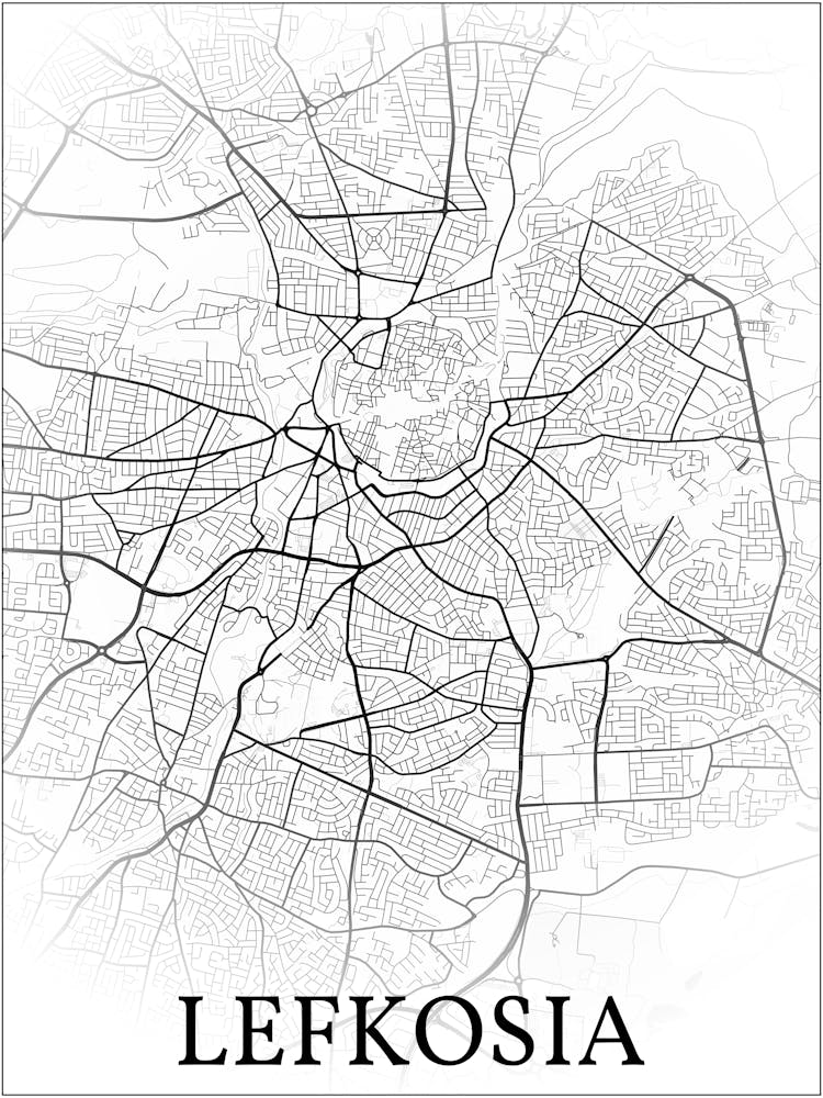 Lefkosia, Kypros, (Nicosie, Chypre), Carte de ville, Design dégradé noir et blanc