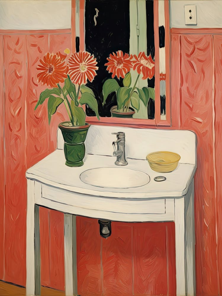 Bathroom Vanity Painting With A Gerbera Bouquet 1